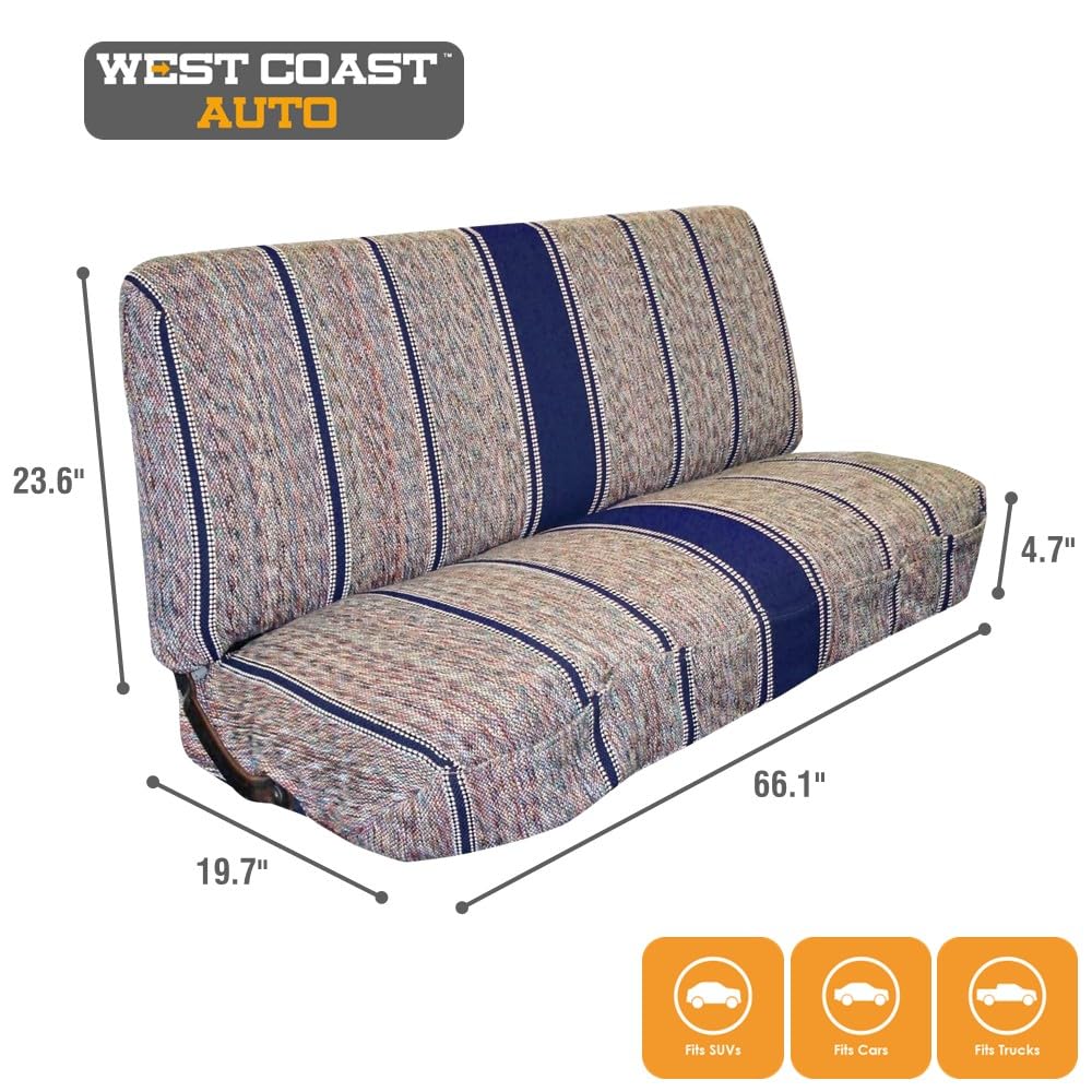 West Coast Auto Baja bench cover blue snug fit on a full-size bench