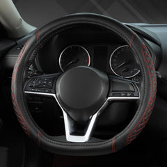 West Llama diamond-quilted cover on wheel demonstrates snug fit for Nissan D-shaped steering wheels