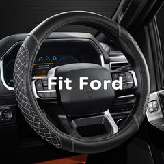 West Llama diamond quilted steering wheel cover for Ford F-150 enhances grip and style.