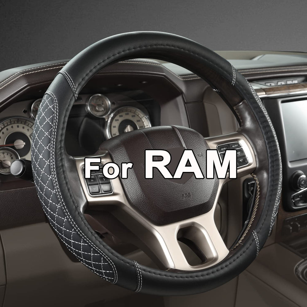 West Llama Dodge Ram diamond quilted steering wheel cover adds style and grip.