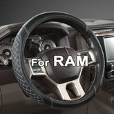West Llama Dodge Ram diamond quilted steering wheel cover adds style and grip.