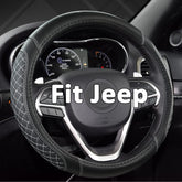 West Llama jeep steering wheel cover with diamond quilting in black and gray adds grip and interior style.
