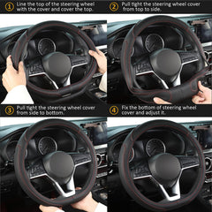 West Llama black with red line styling on steering wheel cover.