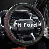West Llama diamond-quilted steering wheel cover for Ford, enhances grip and style.