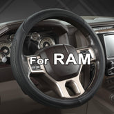West Llama steering wheel cover front view for Ram shows customized fit