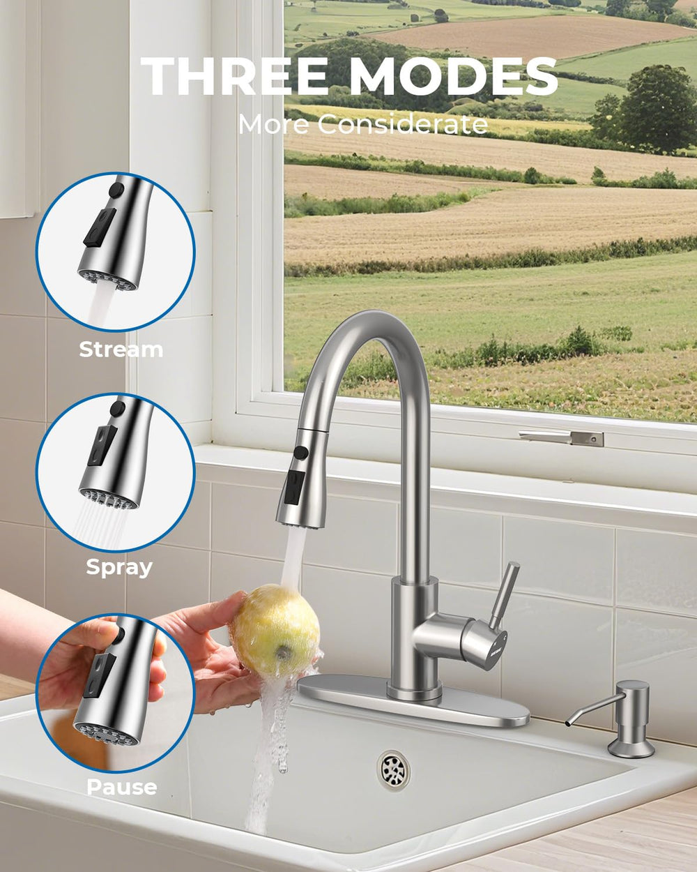WEWE 10 oz soap dispenser keeps hand soap handy at the sink.