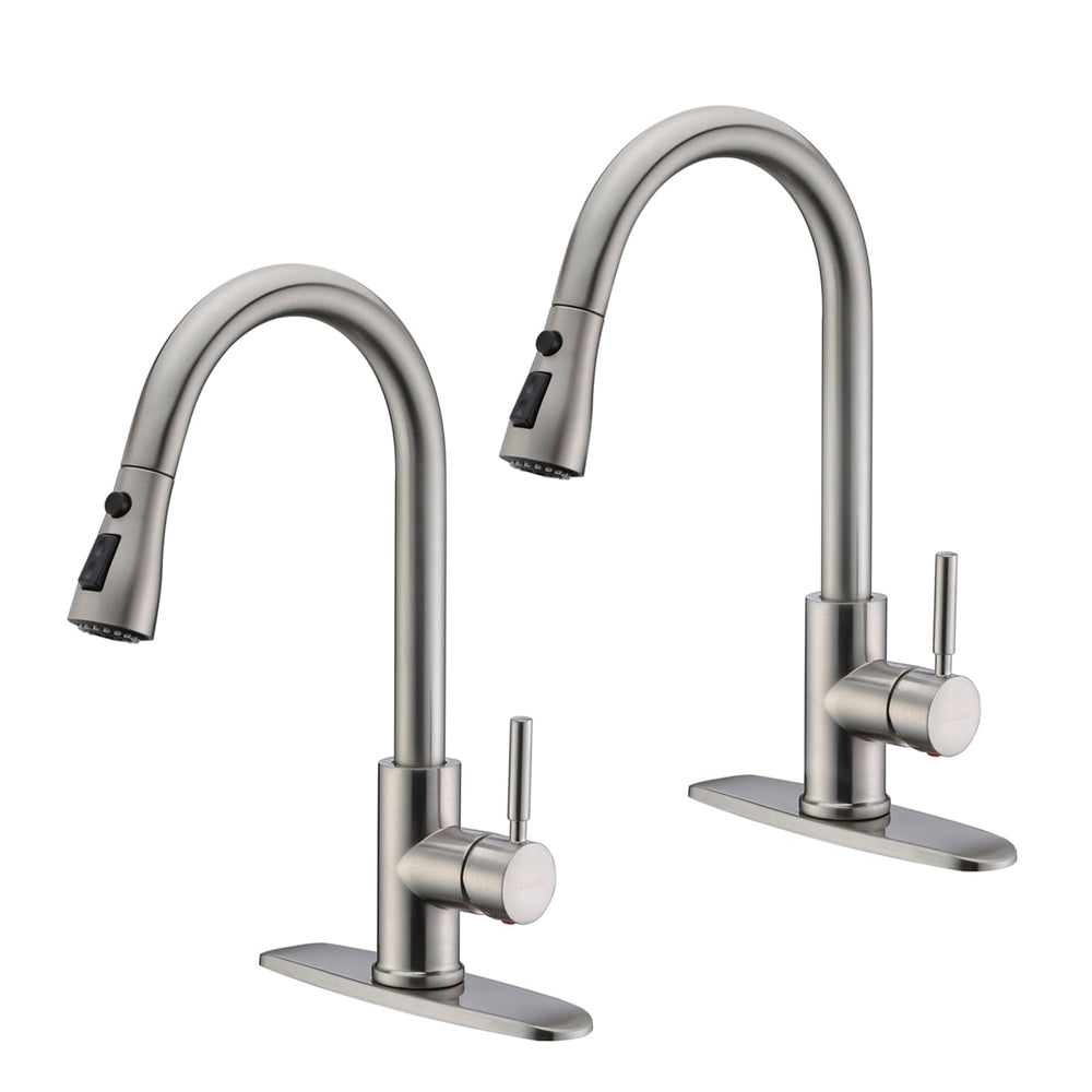 WEWE kitchen faucet pull-down sprayer in brushed nickel for versatile daily tasks.