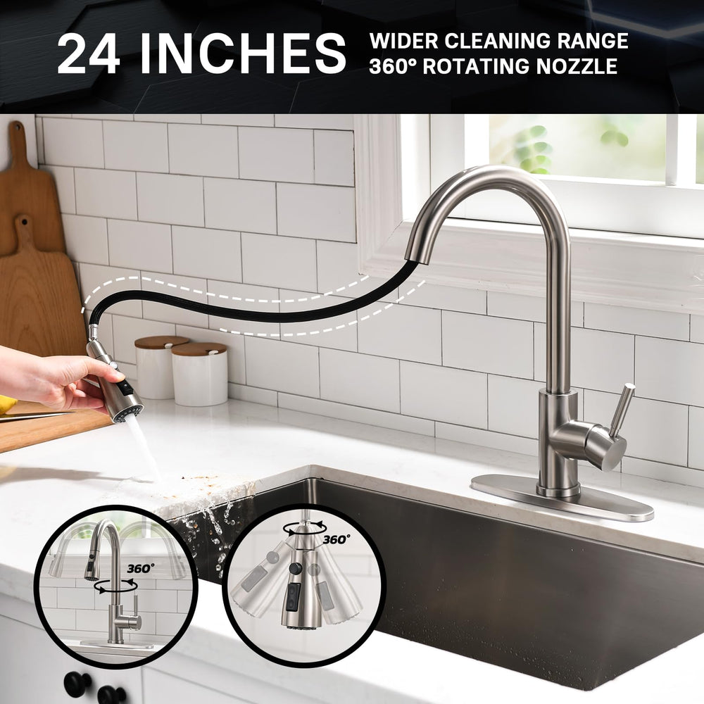 WEWE 360-degree swivel spout provides full sink reach.