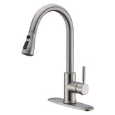 WEWE pull-out kitchen faucet with high-arc brushed nickel for flexible sink access.