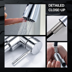 WEWE 20-inch pull-down hose reaches large pots and deep sinks.