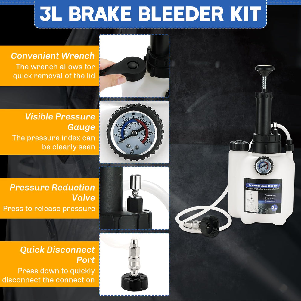 Weyleity brake bleeder gauge closeup with real-time pressure monitoring for safe bleeding.