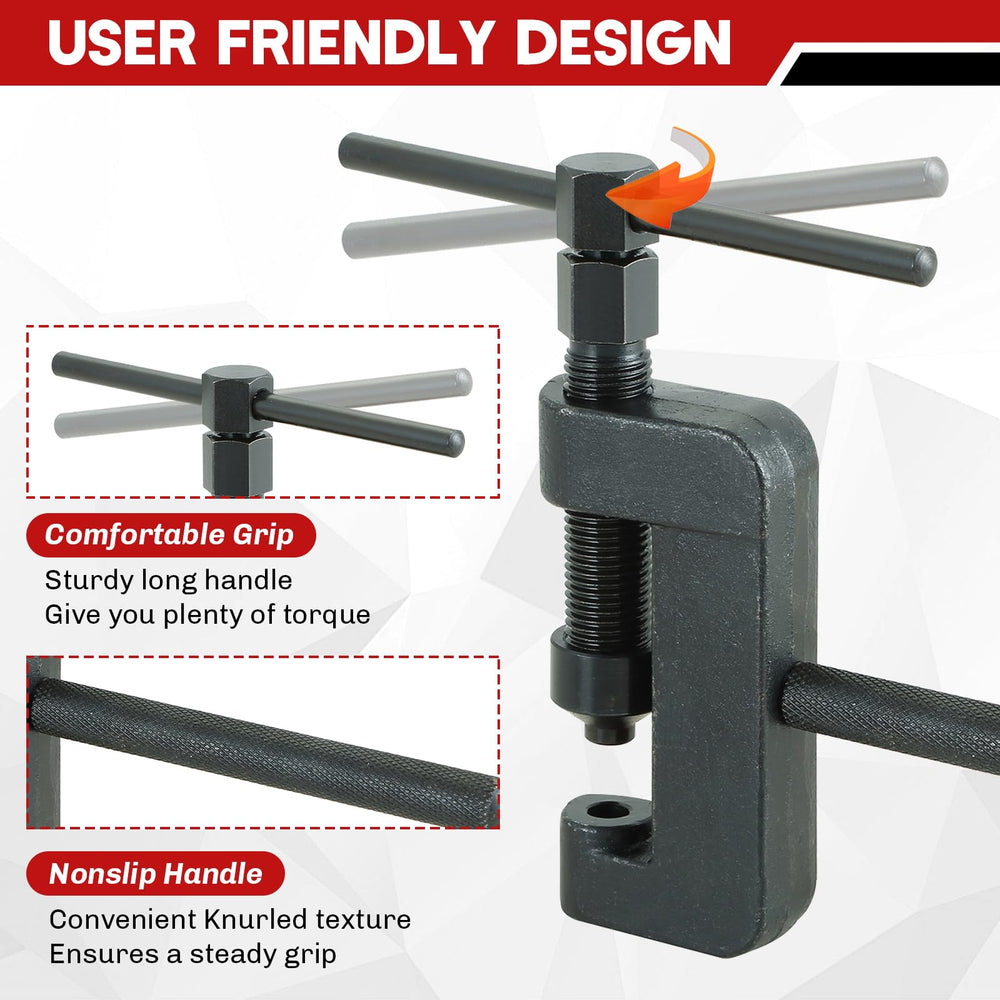 Weyleity chain rivet press close-up showing alignment for smooth operation