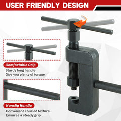 Weyleity chain rivet press close-up showing alignment for smooth operation