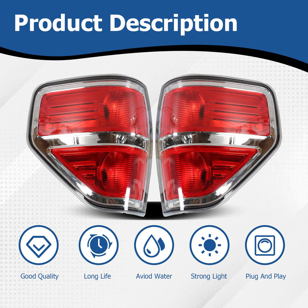Right side tail light for Ford F-150 with red lens and chrome housing.