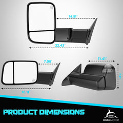 WHALEMOTOR black housing tow mirrors for Ram trucks