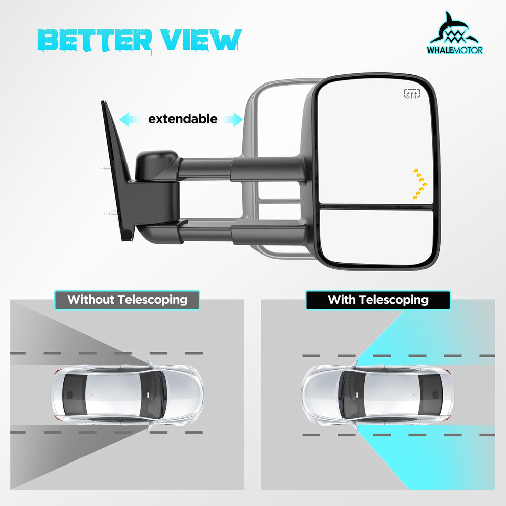 WHALEMOTOR heated mirror defogs quickly in cold weather.