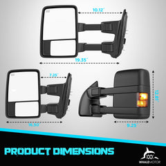 WHALEMOTOR smoked heated tow mirrors installed on Ford Super Duty for highway towing