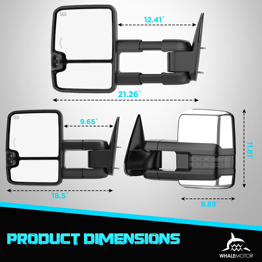 WHALEMOTOR smoked power heated tow mirror fog-free performance in harsh weather