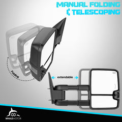 WHALEMOTOR smoked power heated tow mirrors with LED turn signals for clearer lane changes.