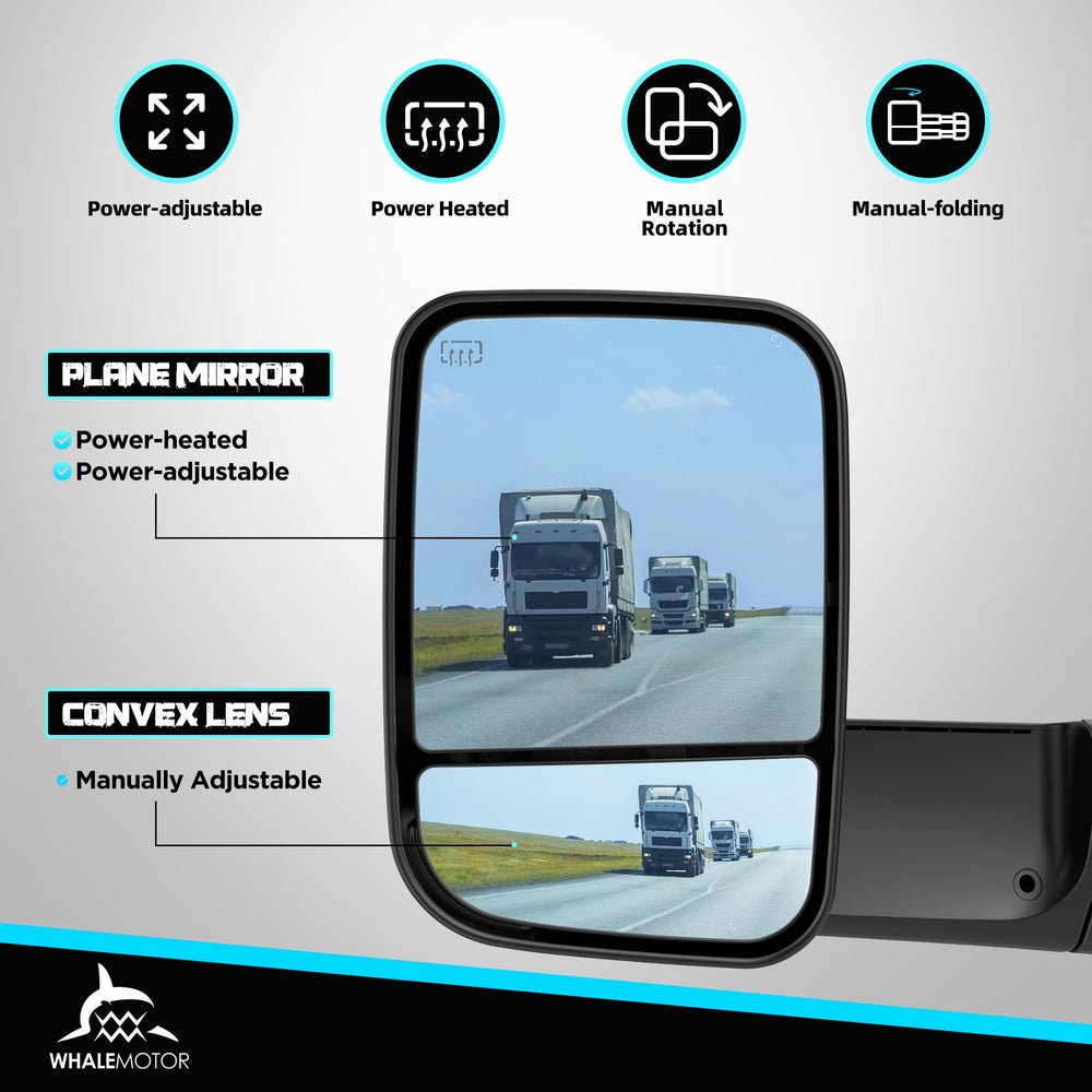 WHALEMOTOR smoked lens tow mirror glare control in bright sun
