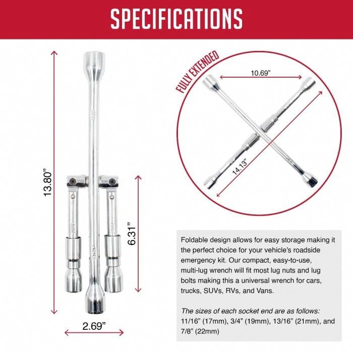 Wheel Accessories Parts four-way cross wrench with multiple socket sizes