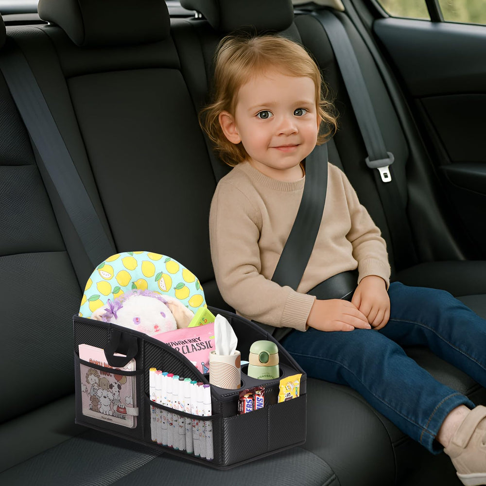 WHHMK backseat organizer with two cup holders keeps drinks accessible