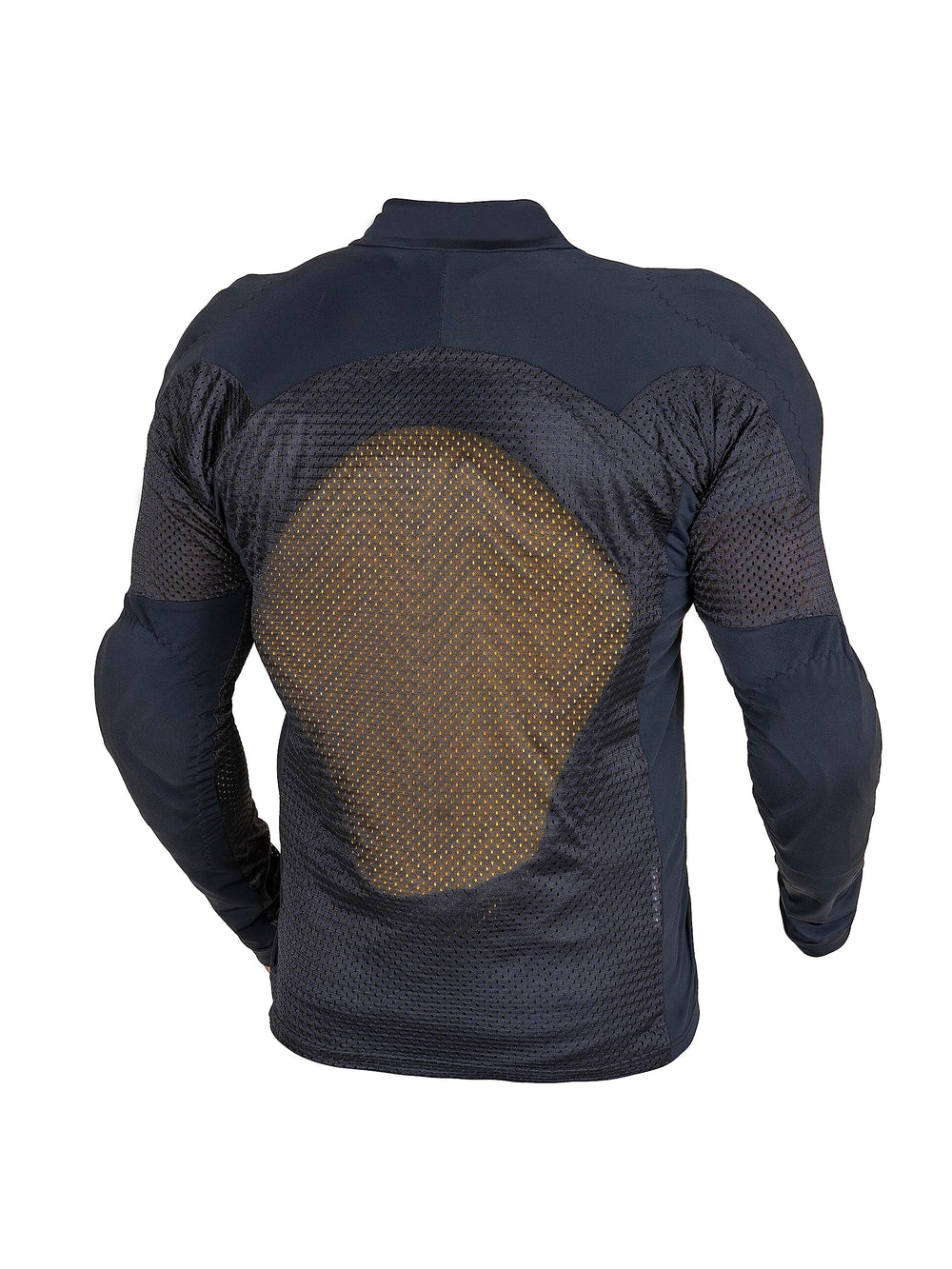 WICKED STOCK mesh armored shirt, back view, removable armor for comfort.
