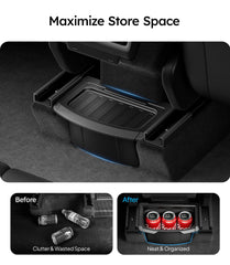 Wigoo partitioned storage tray for Model Y Juniper organizes cables and snacks.