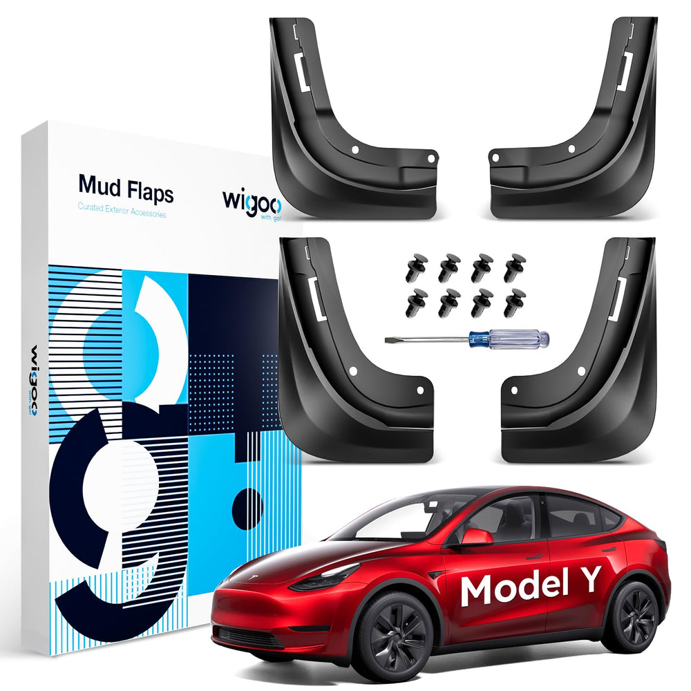 Wigoo Model Y mud flaps front left fit with precise OEM alignment for a clean finish