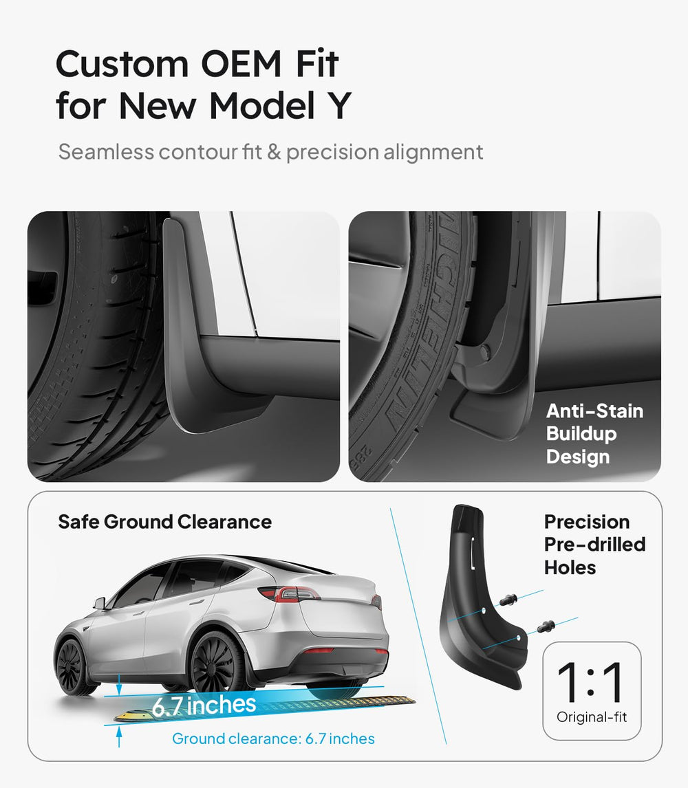 Wigoo Model Y mud flaps rear right fit emphasizes no drill installation with factory clips