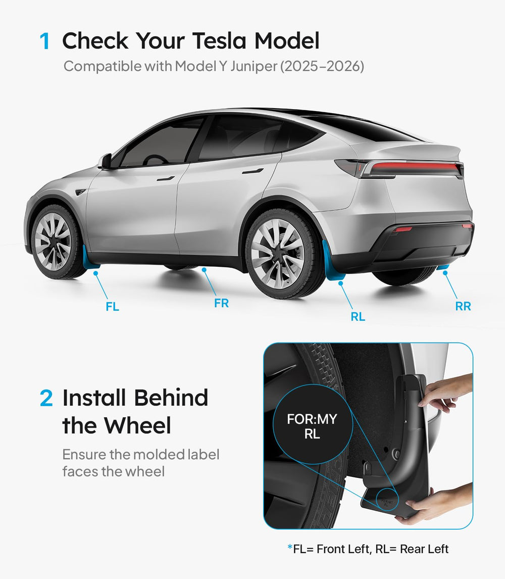 10-minute install of Wigoo mud flaps on Tesla Model Y Juniper.