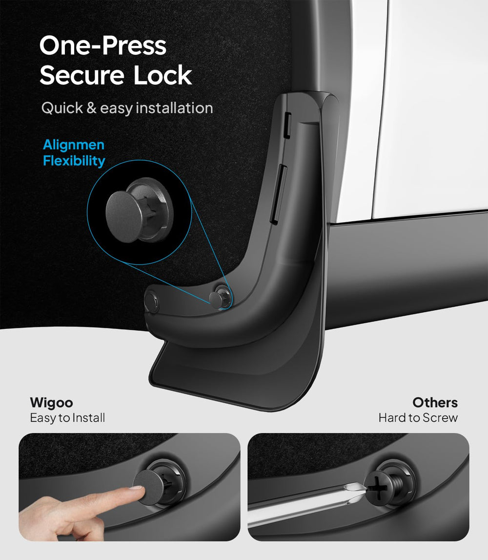 Factory mounting points enable easy snap-in install for Wigoo mud flaps.