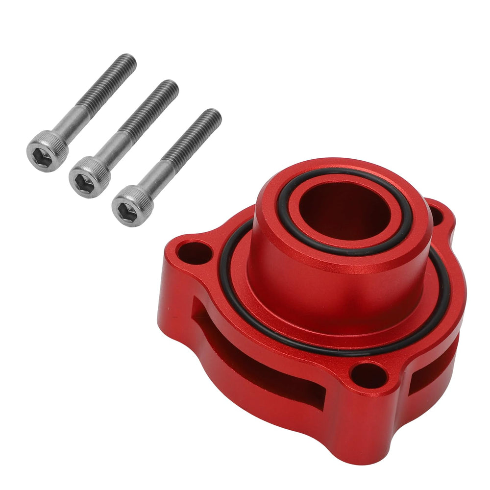 WIKIBB BOV adapter in red finish showing CNC billet aluminum construction for EcoBoost engines.