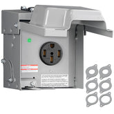 WILAWELS 50A RV outlet box front view showing rugged weatherproof shell