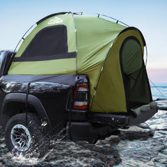 WildFinder truck bed tent front view shows spacious sleeping area for two campers