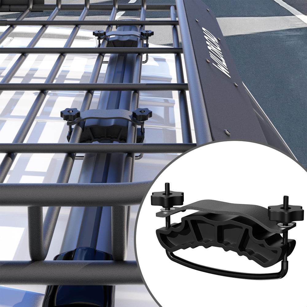 Wildroad installation on square cross bars demonstrates compatibility up to 4.6 x 1.8 inches.