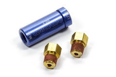Wilwood residual pressure valve with 2 lb setting and 1/8 in NPT ports, blue anodized aluminum