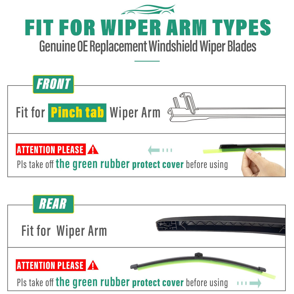 WINDSMILE pack of 3 premium wipers provides full front and rear coverage