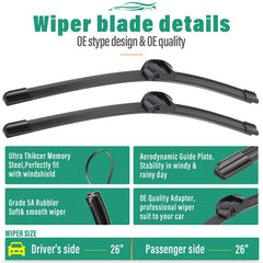 WINDSMILE VW Touareg front wiper blades 26inch for all-weather performance