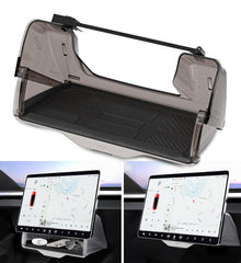 WinDu under-screen storage in Tesla Model 3/Y front view for easy item access.