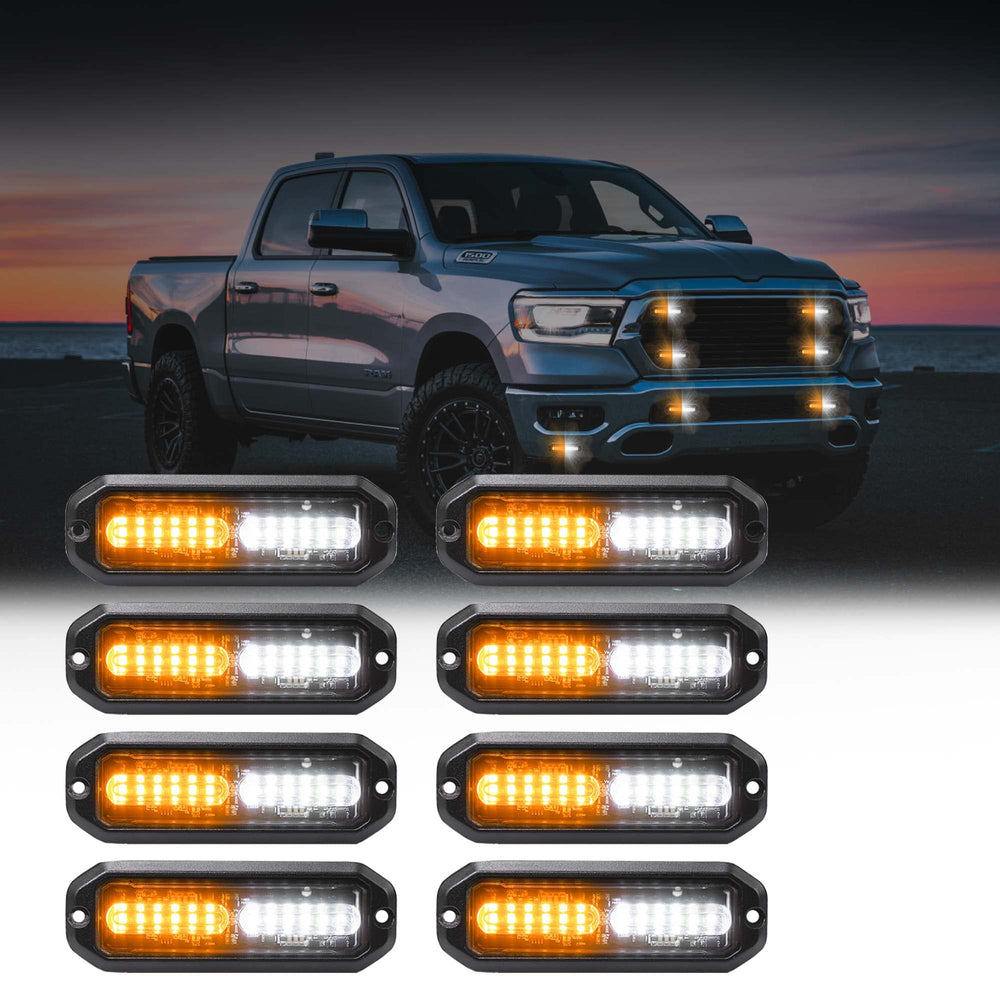 Wineco amber-white LED strobe kit front view shows slim, waterproof design for trucks
