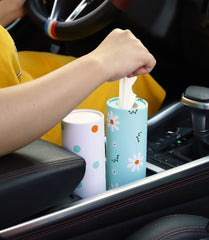 Winoo Design cup-holder compatible tissue cylinder keeps tissues within reach