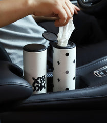 Travel-ready round tissue box for car journeys by Winoo Design