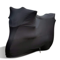 WinPower indoor motorcycle cover with elastic hem secures fit in a garage.