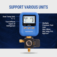 WISSCOOL digital gauge with 24 refrigerants database for versatile systems.