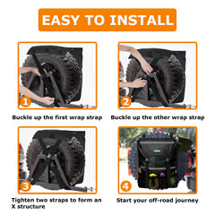 WITSTEP trash bag installed securely with straps on a spare tire