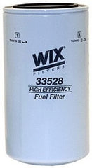 Wix 33528 heavy-duty spin-on fuel filter front view, durable filtration and easy installation
