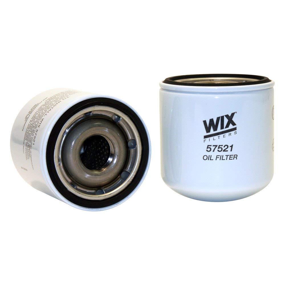 WIX 57521 oil filter replacement showcasing synthetic/high-mileage protection and dirt-trapping efficiency