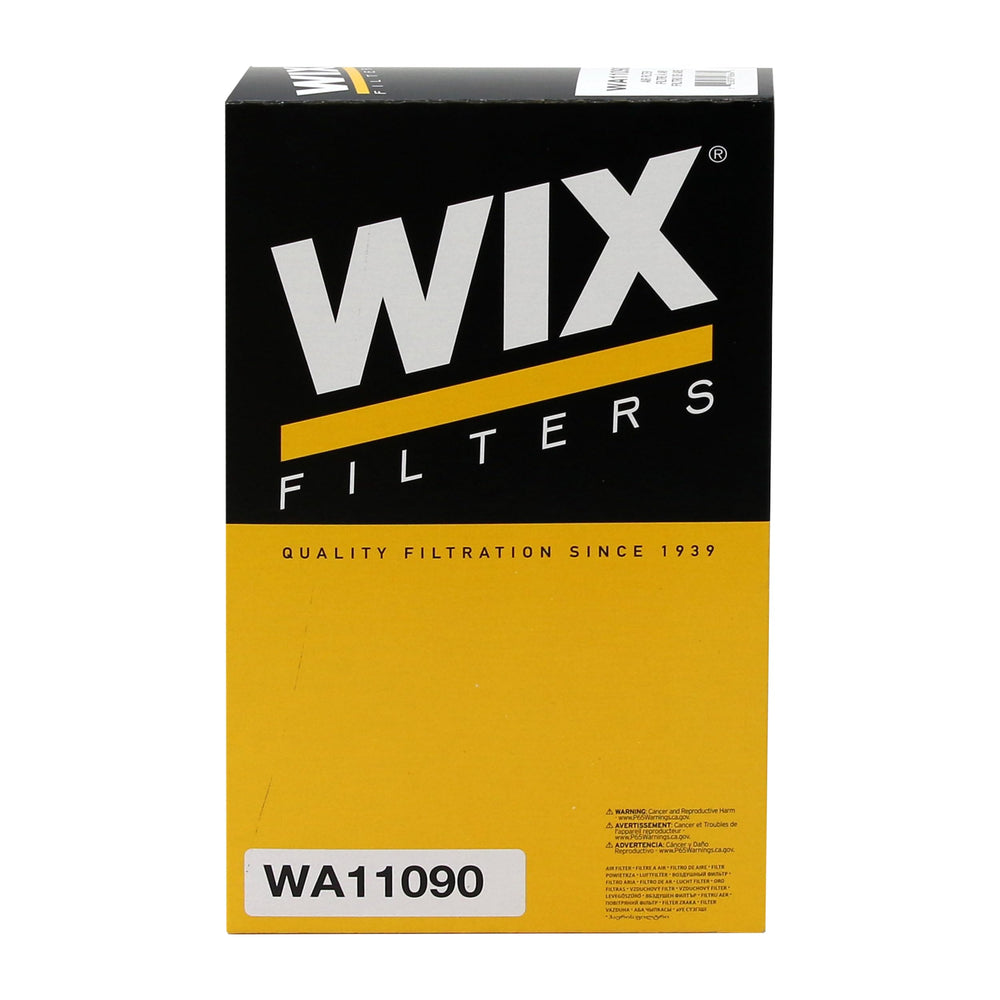 WIX WA11090 packaging with compatibility label indicating easy vehicle fit