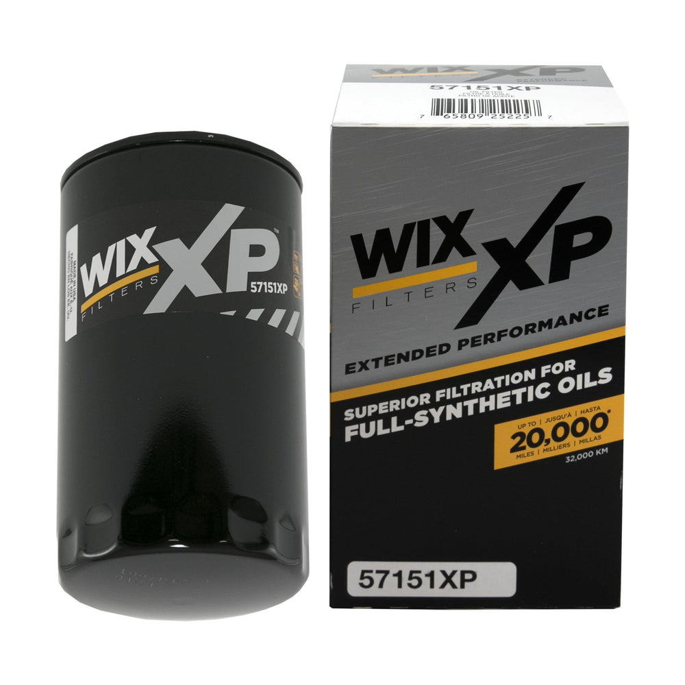 WIX XP oil filter close-up showing synthetic media for high-efficiency filtration.